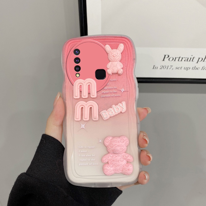 Andyh Casing Ponsel Untuk Vivo Y19 Y5S U3 U20 Phone Case 3D Alphabet Bear Pelindung Kamera Pelindung Penutup Belakang Couple Case