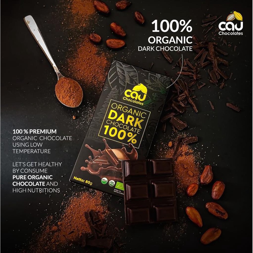 

Organic Dark Chocolate 100% No Sugar 80g Cokelat Keto - Cau Chocolates