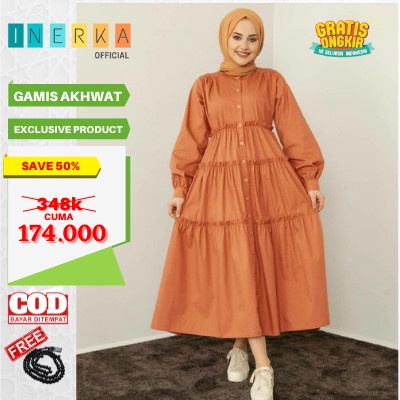 PREMIUM GAMIS DRESS muslim syari oranye Bahan moscrepe ukuran L Casual