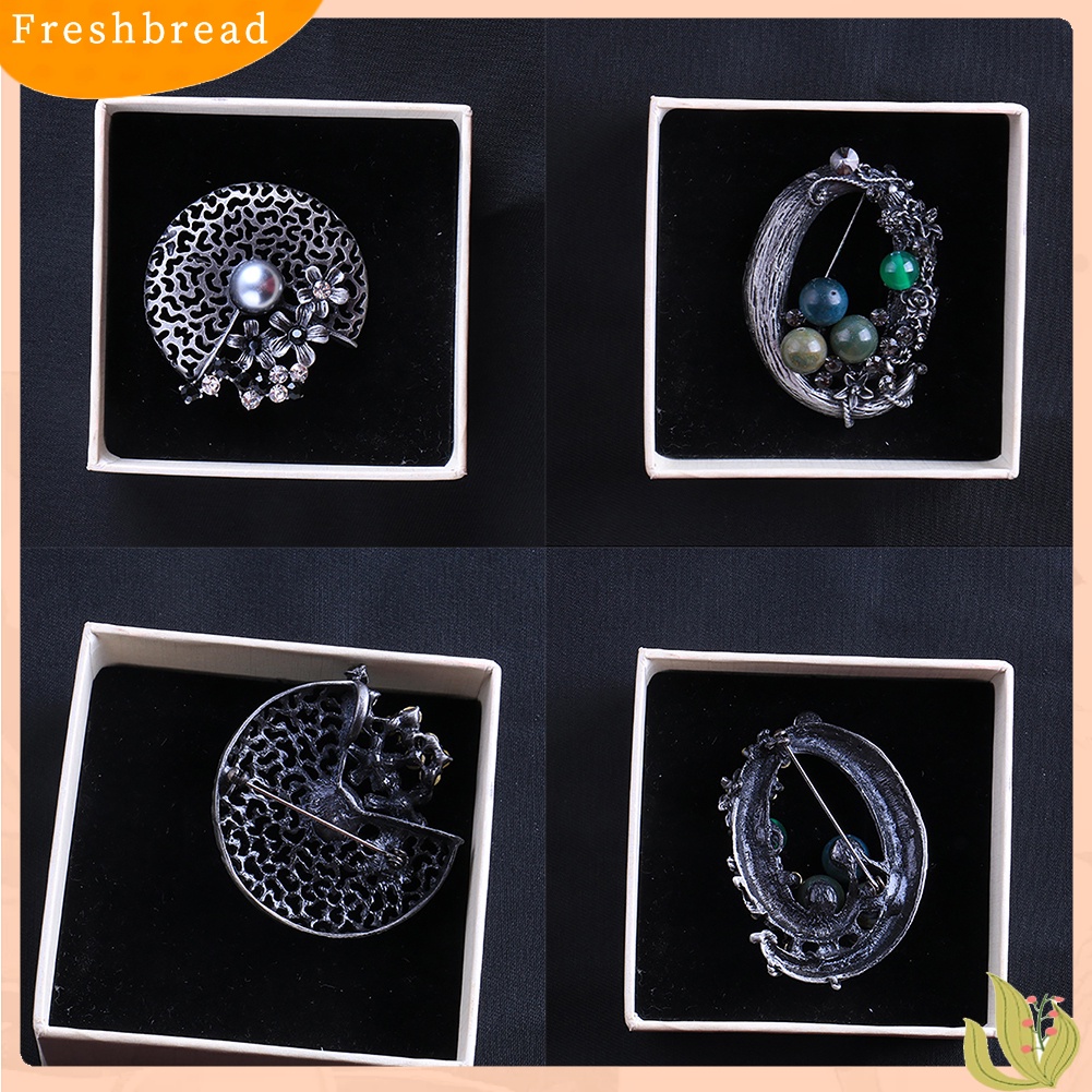 &lt; Freshbread &gt; Vintage Wanita Pesta Perhiasan Berlian Imitasi Berongga Bunga Bros Pin Syal Breastpin