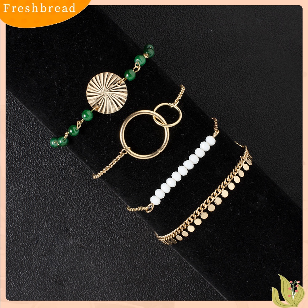 &lt; Freshbread &gt; 4Pcs/Set Fashion Wanita Manik-Manik Payet Pesona Rantai Gelang Bangle Perhiasan Hadiah