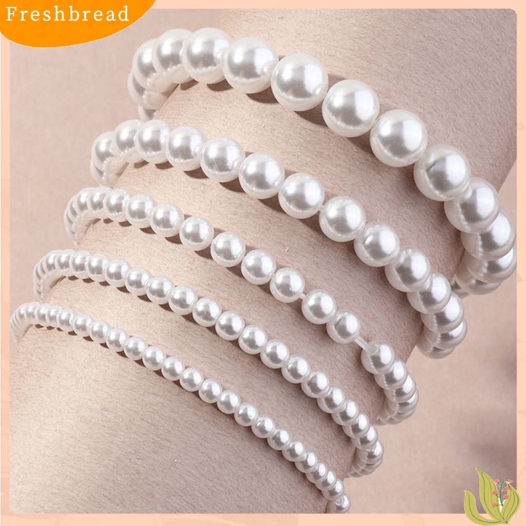 &lt; Freshbread &gt; 5Pcs Wanita Gelang Peregangan Multilayer Perhiasan Plastik Faux Pearl Beads Bracelet Pernikahan