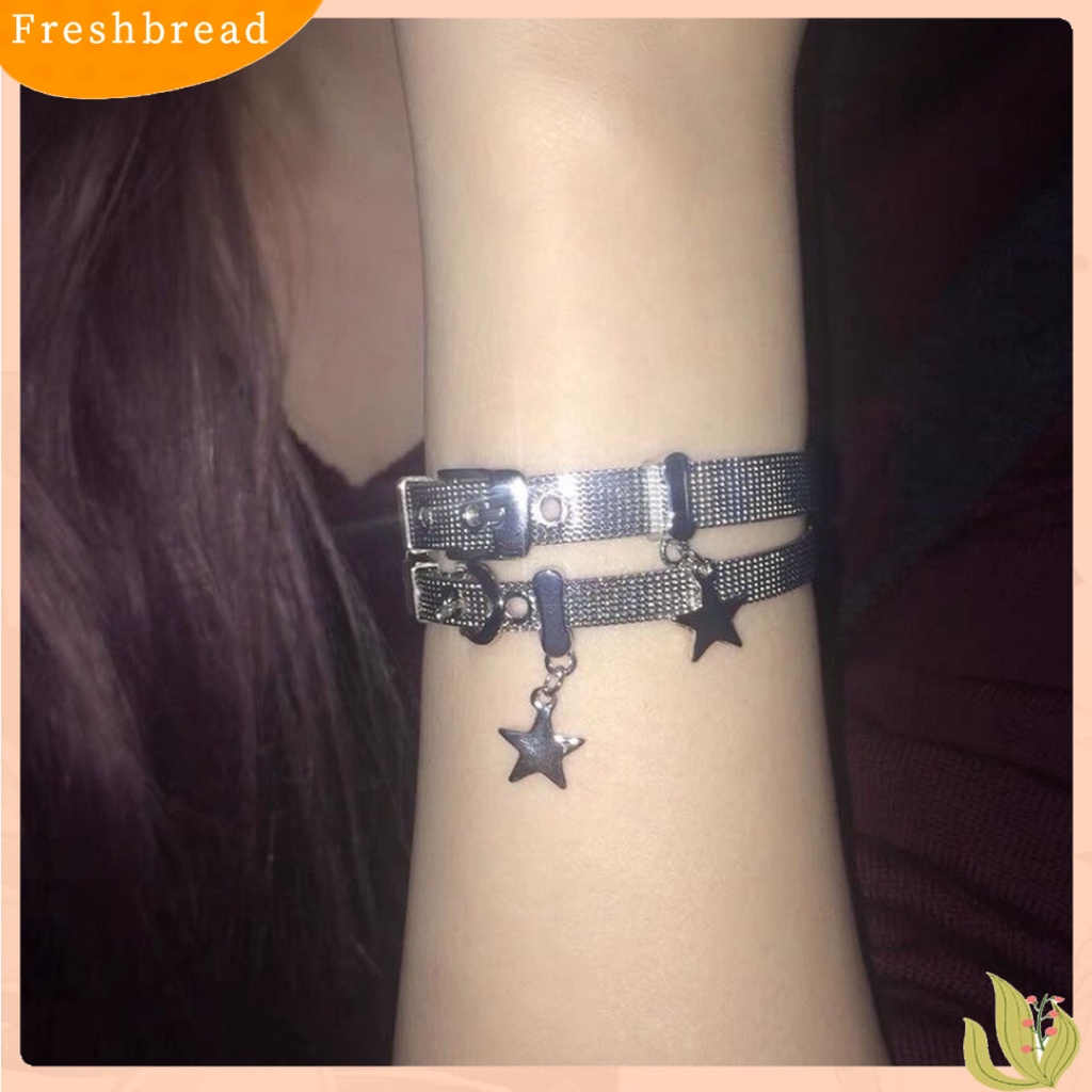 < Freshbread > Wanita Gelang Punk Adjustable Irregular Belt Gaya Bermata Lebar Hias Hadiah Gadis Bintang Charms Liontin Gelang Fashion Perhiasan Untuk Pesta