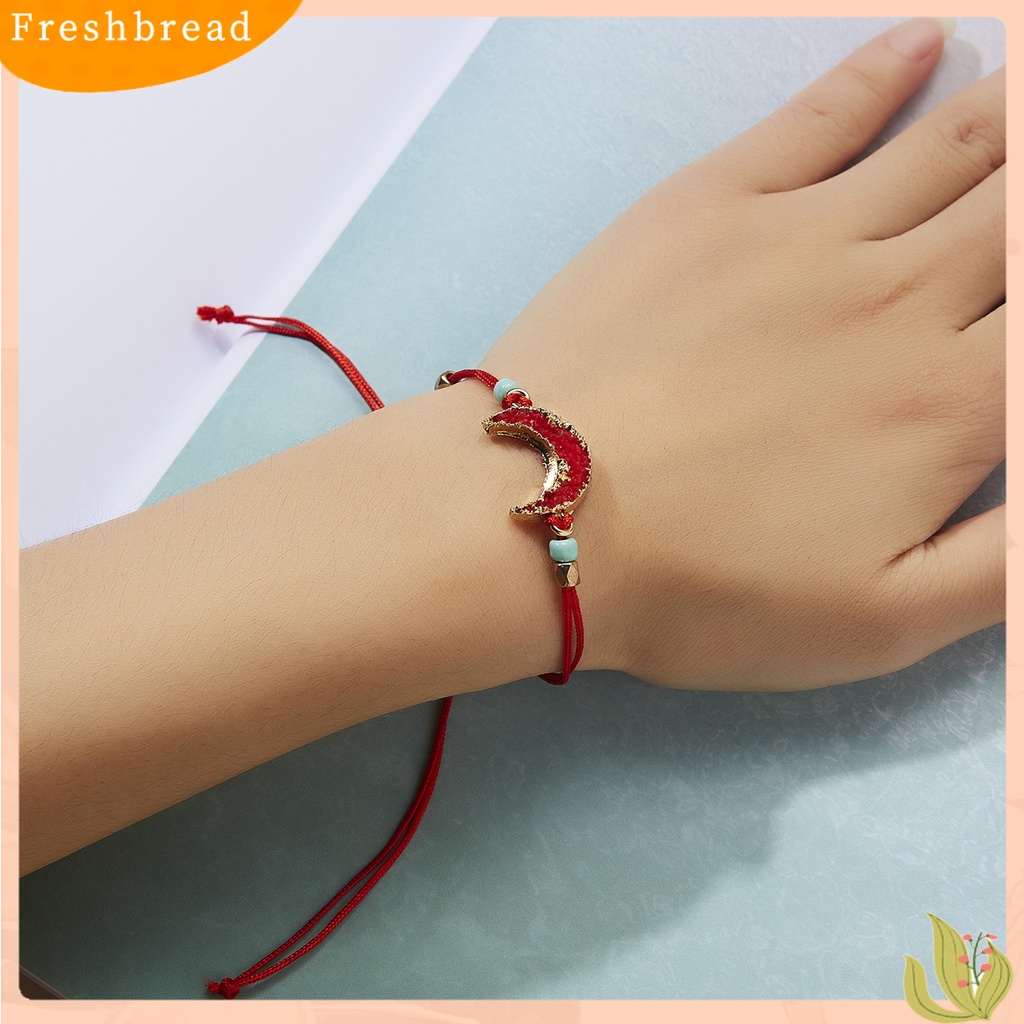 &lt; Freshbread &gt; Gelang Bergaya Ramah Kulit Adjustable Resin Fashion Moon Beaded Bracelet Untuk Wanita