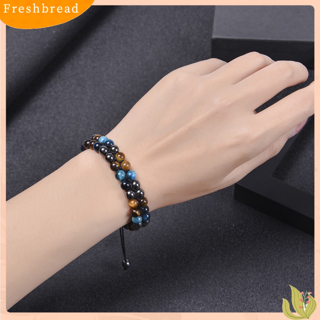 < Freshbread > ic Gelang 8mm Manik-Manik Bulat Double-layer Braided Natural Tiger Eye Stone Adjustable Hadiah Fashion Perhiasan Pria Wanita Penghilang Stress Penyembuhan Bangle Untuk Harian