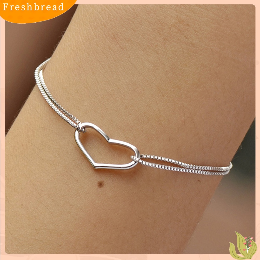 &lt; Freshbread &gt; Fashion Wanita Rantai Lapisan Ganda Berongga Jantung Pesona Gelang Bangle Perhiasan