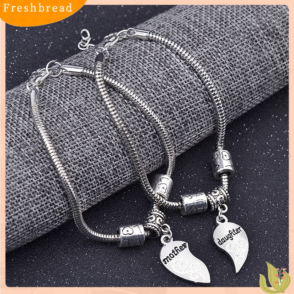 &lt; Freshbread &gt; 2pcs/Set Gelang Putri Ibu Bentuk Hati Bahan Alloy Tahan Lama Set Gelang Stainless Untuk Hadiah