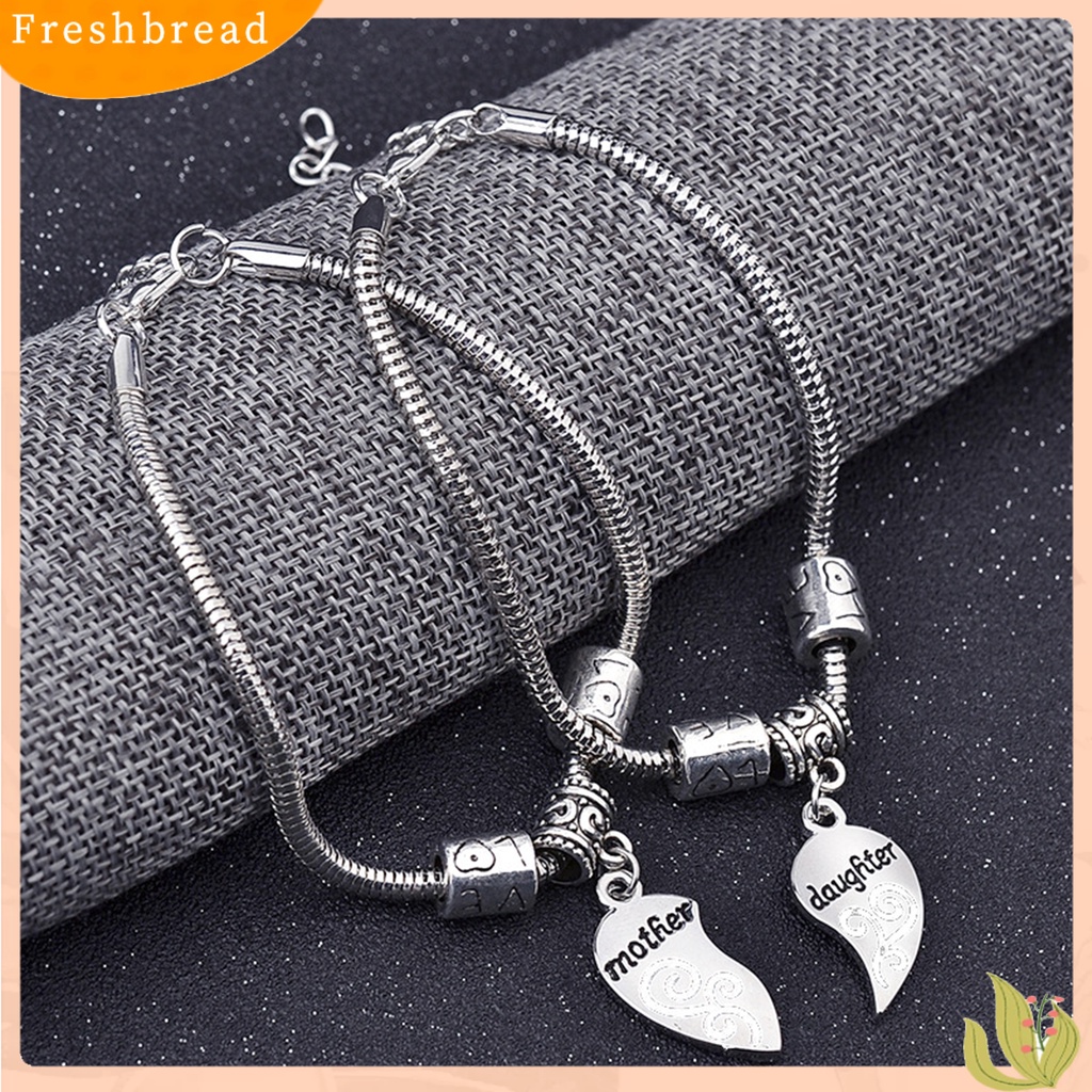 &lt; Freshbread &gt; 2pcs/Set Gelang Putri Ibu Bentuk Hati Bahan Alloy Tahan Lama Set Gelang Stainless Untuk Hadiah