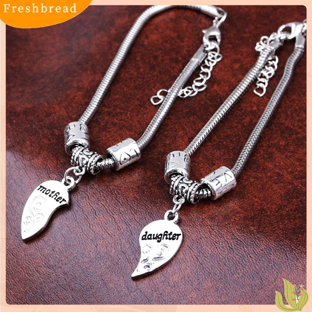 &lt; Freshbread &gt; 2pcs/Set Gelang Putri Ibu Bentuk Hati Bahan Alloy Tahan Lama Set Gelang Stainless Untuk Hadiah