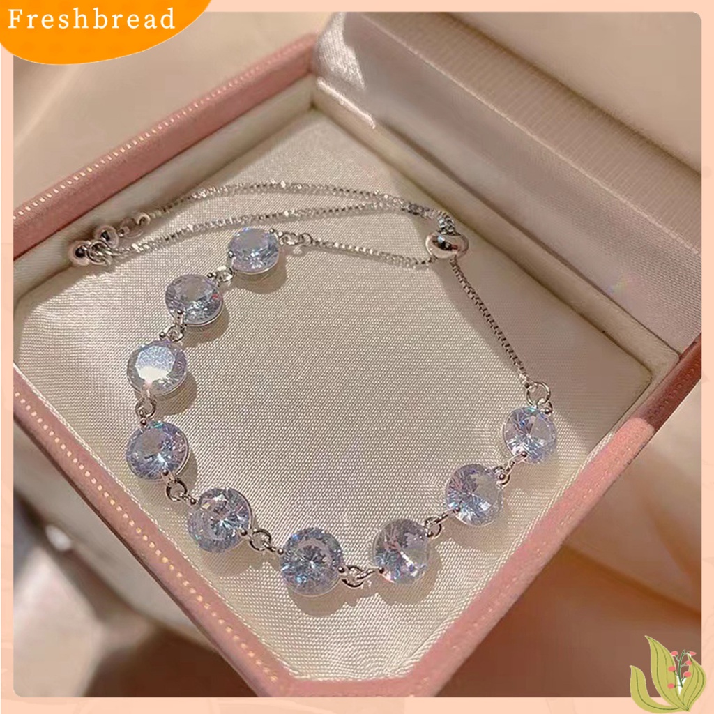 &lt; Freshbread &gt; Liontin Gelang Berlian Imitasi Bertatahkan Manik-Manik Yang Dapat Disesuaikan Warna Perak Fashion Besar Bling Cubic Zirconia Rantai Tangan Aksesori Perhiasan