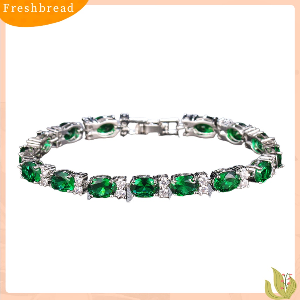 &lt; Freshbread &gt; Ladies Trendy Gelang Oval Cubic Zirconia Tidak Mudah Pecah Hiasan Pergelangan Tangan Gelang Batu Permata Imitasi Untuk Hadiah