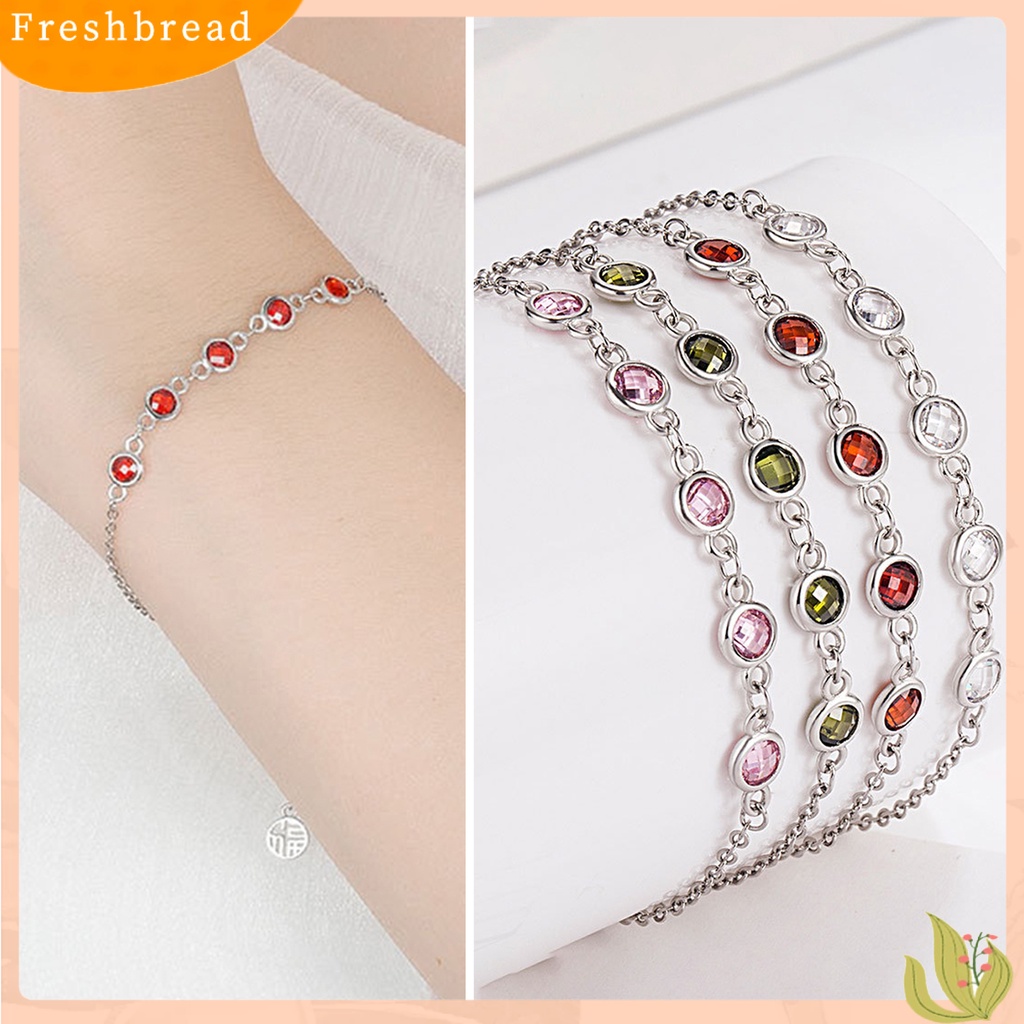 &lt; Freshbread &gt; Gelang Rantai Glittery 5manik Aksesoris Fashion Geometris Warna-Warni Berlian Imitasi Temperamen Gelang Untuk Pakaian Sehari-Hari