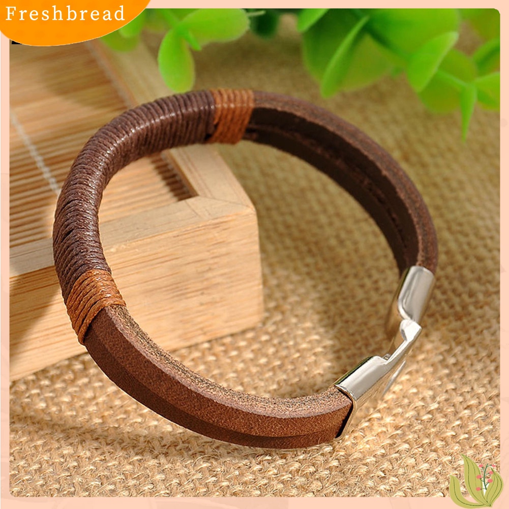 &lt; Freshbread &gt; Pria Vintage Lebar Faux Kulit Gelang Alloy Gesper Gelang Cuff Perhiasan Hadiah