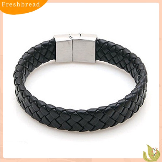 &lt; Freshbread &gt; Vintage Pria Paduan Kulit Imitasi Gelang Dikepang ic Gesper Gelang Bangle