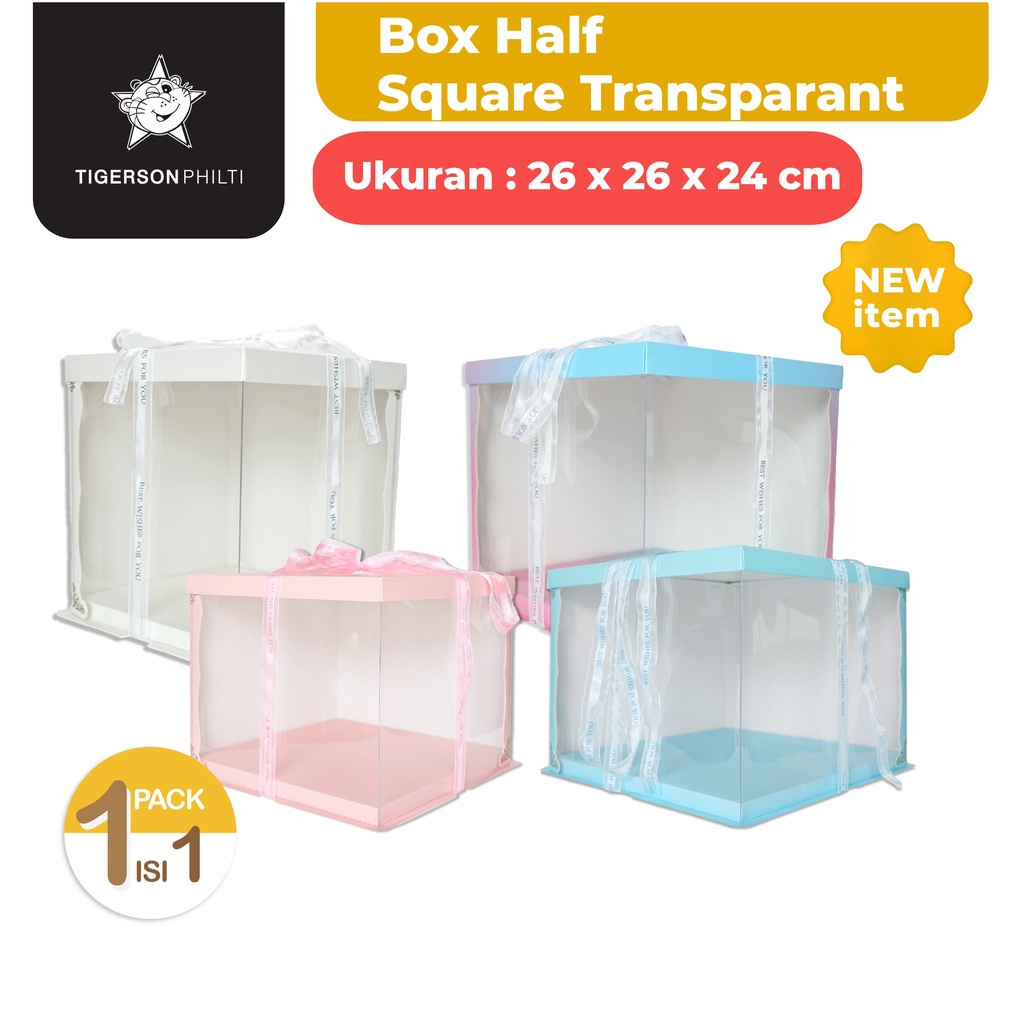 

Cake Box Half Transparant Square Mika/ Packaging Kue 26x26x24 cm