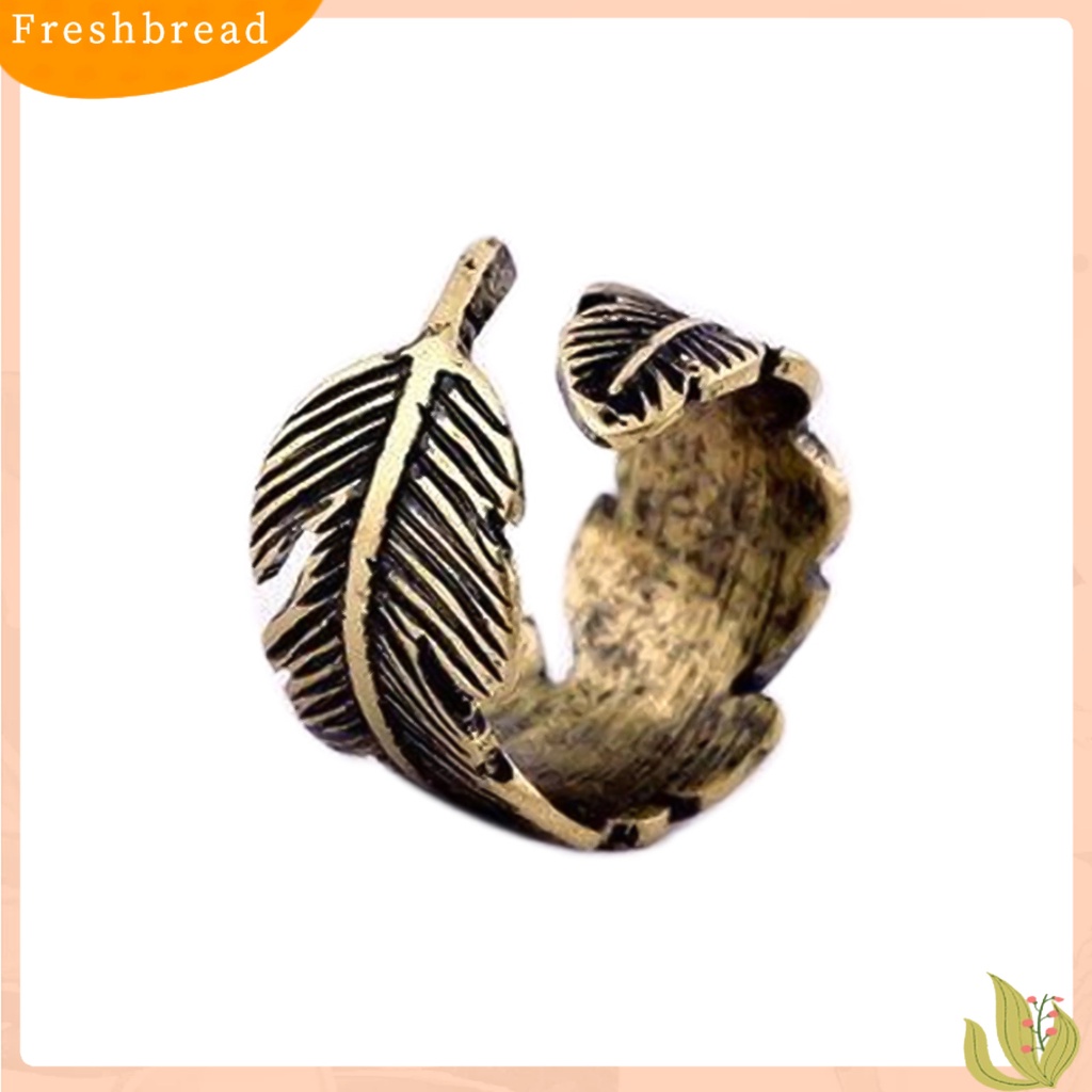 &lt; Freshbread &gt; Cincin Terbuka Motif Daun Etsa Bulu Adjustable Bronze Antik Unisex Opening Ring Jewelry Untuk Pesta