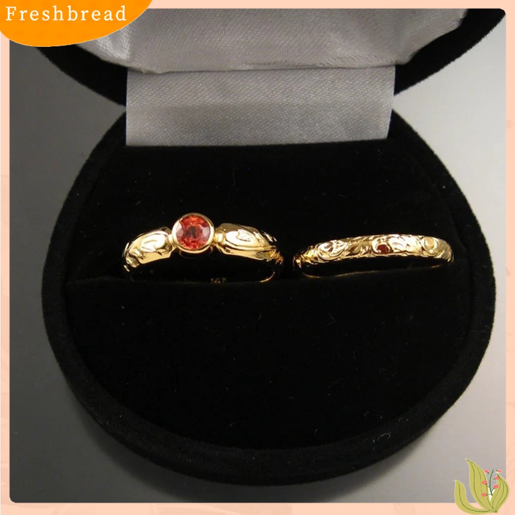 &lt; Freshbread &gt; 2Pcs Cincin Jari Ukiran Permata Imitasi Merah Ladies Geometric Rhinestone Rings Untuk Pernikahan