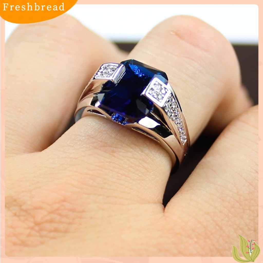 &lt; Freshbread &gt; Wanita Cincin Tidak Luntur Semua Pertandingan Indah Pakaian Sehari-Hari Bertatahkan Zirkon Biru Permata Imitasi Mengkilap Tinggi Lady Ring Fashion Perhiasan