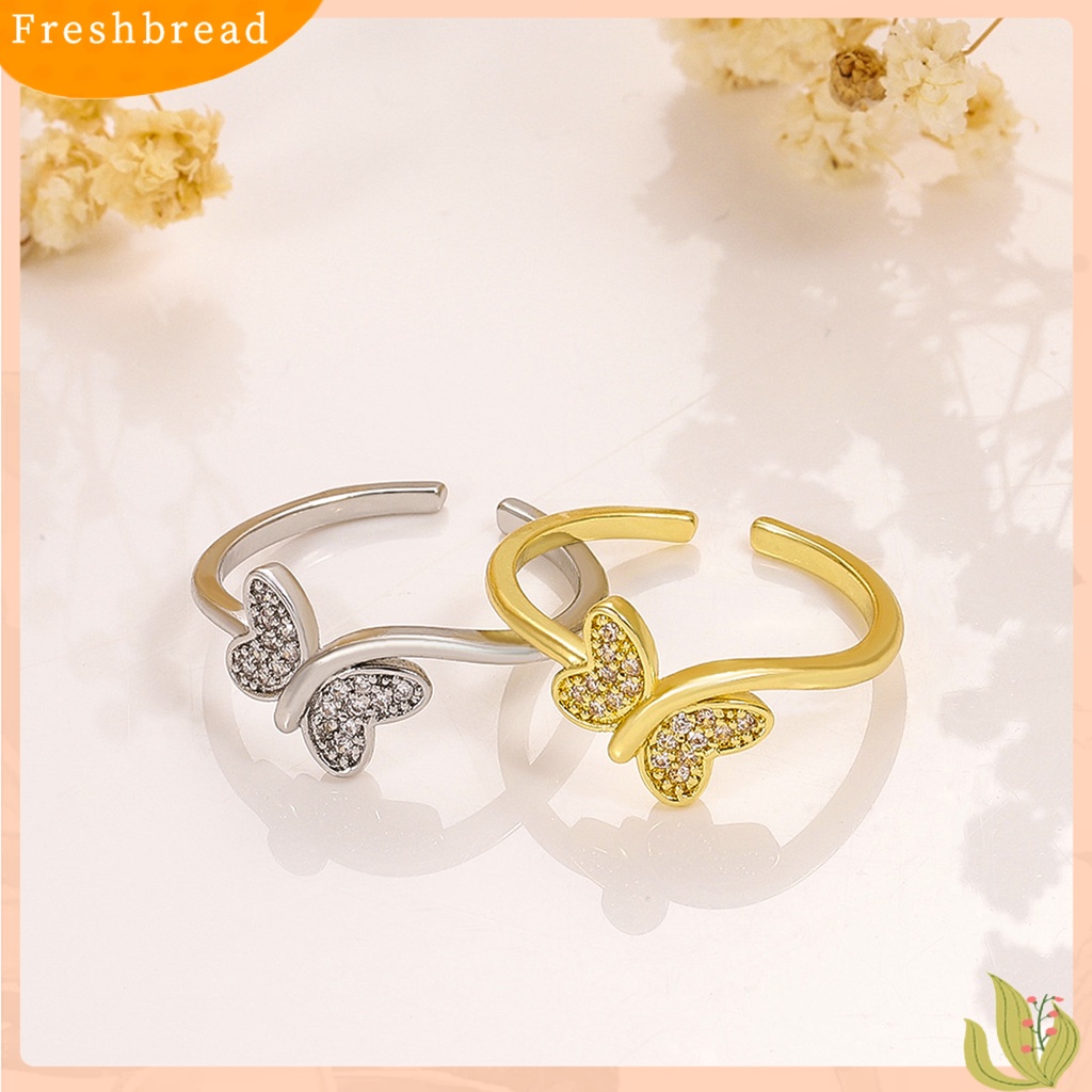 &lt; Freshbread &gt; Cincin Jari Adjustable Pengerjaan Halus Hias Geometris Berlian Imitasi Hias Bersinar Trendi Kupu-Kupu Terbuka Cincin Wanita Perhiasan
