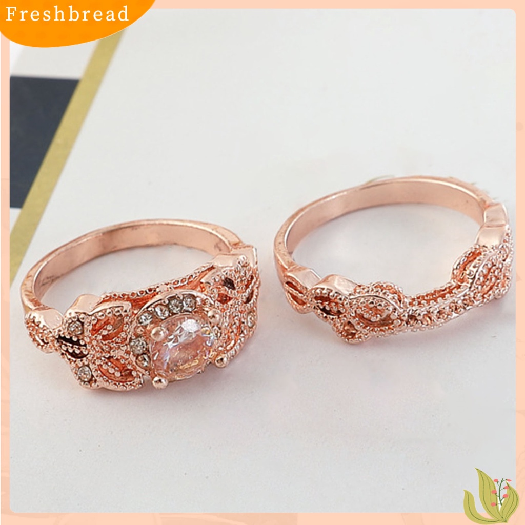 &lt; Freshbread &gt; 2Pcs Cincin Tunangan Cantik Indah Berlian Imitasi Elegan Cincin Pasangan Untuk Anniversary