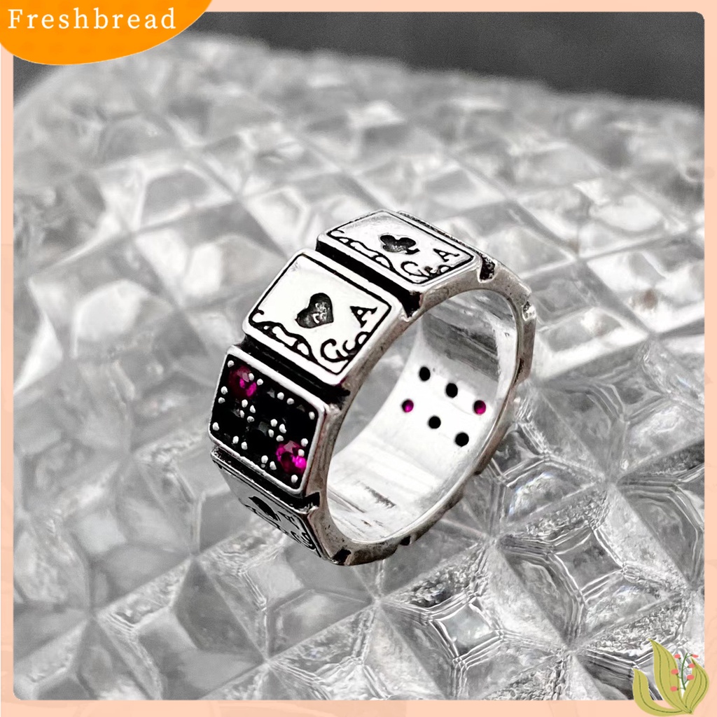 &lt; Freshbread &gt; Cincin Pesta Vintage Cubic Zirconia Berlebihan Pembukaan Yang Dapat Disesuaikan Berdandan Tidak Luntur Bermain Kartu Manset Terbuka Cincin Jari Perhiasan Aksesori