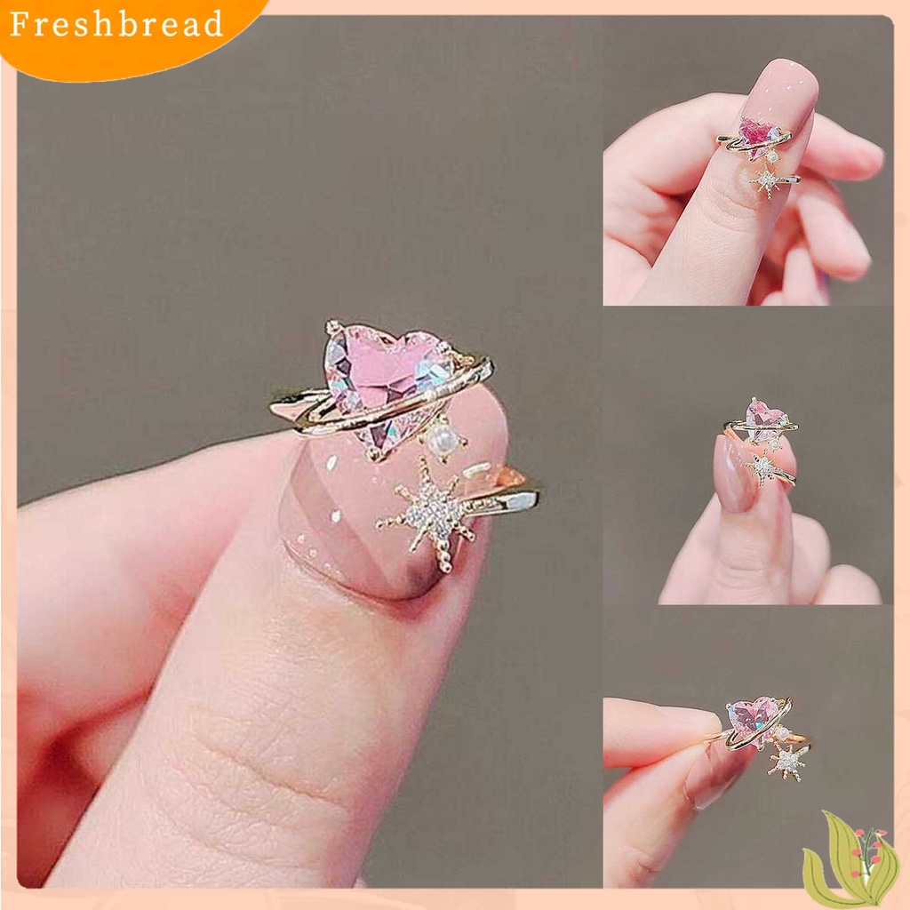 &lt; Freshbread &gt; Cincin Wanita Bentuk Hati Berlian Imitasi Mengkilap Opening Wedding Circlet Untuk Ulang Tahun