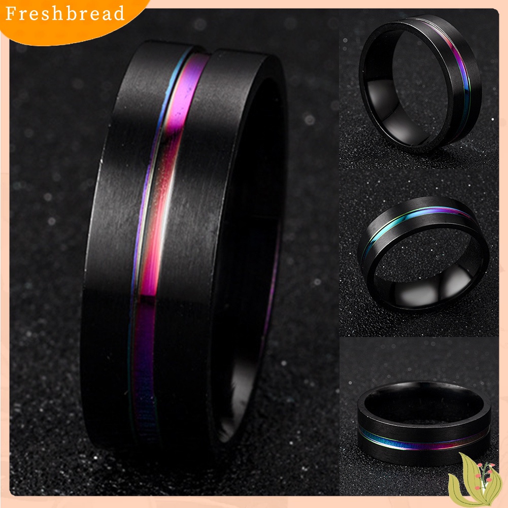 &lt; Freshbread &gt; Fashion Unisex Dua Warna Tipis Multicolor Line-Inside Band Finger Ring Jewelry