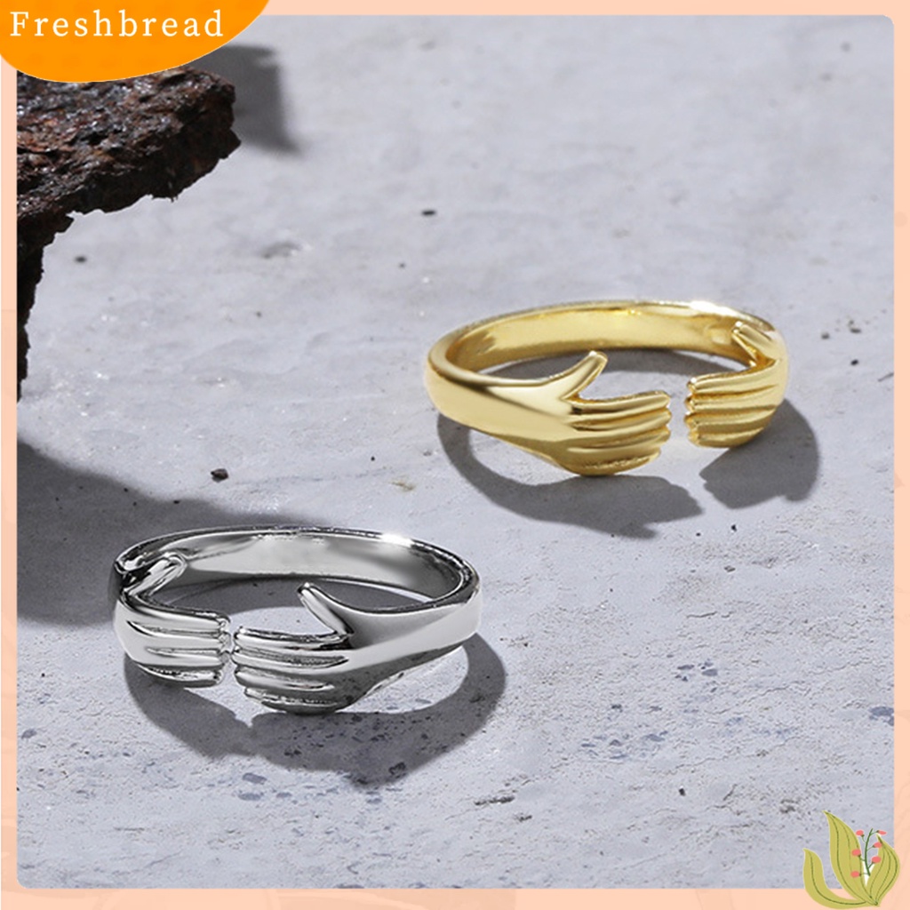 &lt; Freshbread &gt; Wanita Cincin Geometris Electroplating Halus Adjustable Menawan Dekorasi Tahan Luntur Kepribadian Retro Cinta Peluk Cincin Wanita Perhiasan