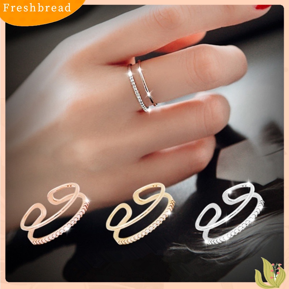 &lt; Freshbread &gt; Fashion Wanita Double Layer Berlian Imitasi Bertatahkan Ujung Terbuka Jari Cincin Perhiasan Dekorasi