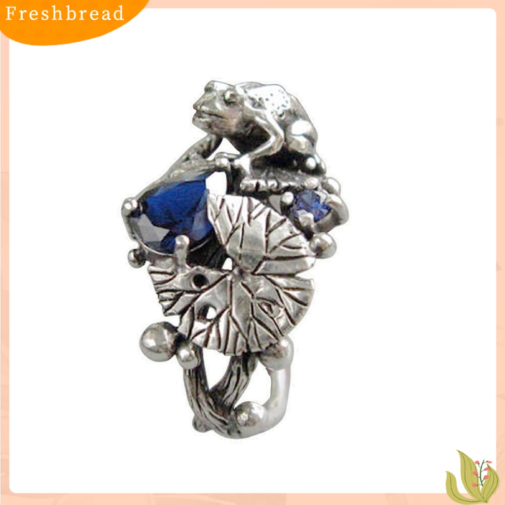 &lt; Freshbread &gt; Cincin Lotus Motif Katak Hadiah Perhiasan Tembaga Punk Berlian Imitasi Hollow Finger Band Untuk Wanita