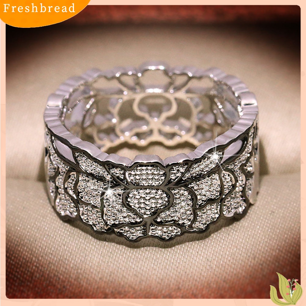 &lt; Freshbread &gt; Vintage Wanita Berongga Bunga Cubic Zirconia Jari Cincin Perhiasan Pesta Pengantin