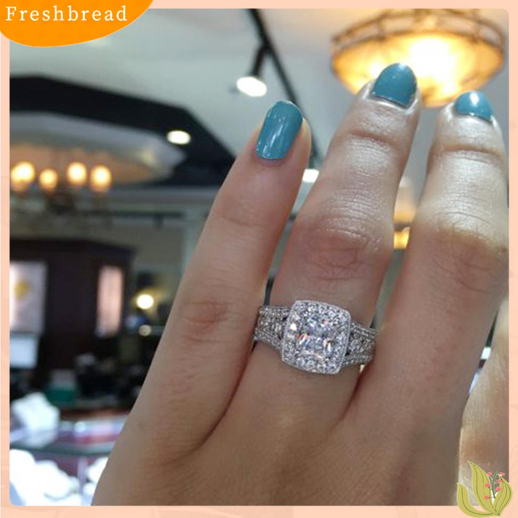 &lt; Freshbread &gt; Shiny Bright Luster Copper Women Ring Berongga Timbul Pola Bunga Cubic Zirconia Cincin Perhiasan Aksesoris