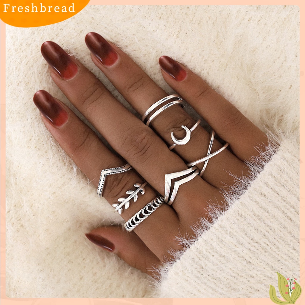 &lt; Freshbread &gt; 7pcs/Set Lady Finger Ring Indah Vintage Warna Solid Individu Perempuan Cincin Set Untuk Hadiah