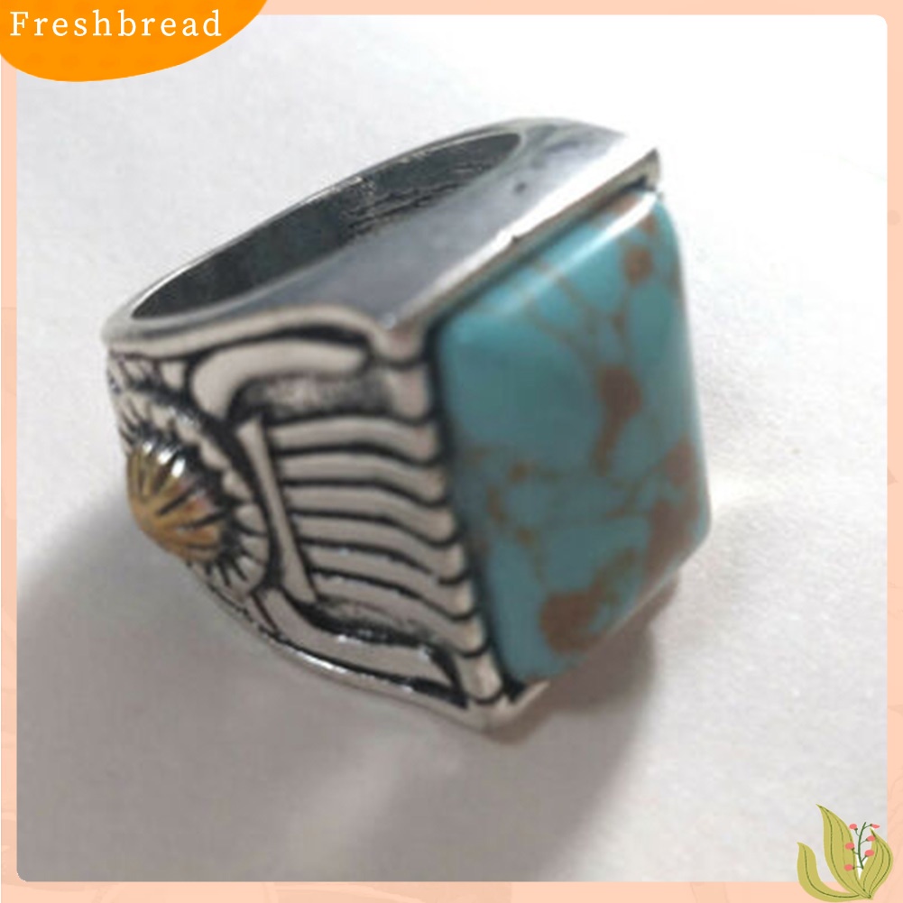 &lt; Freshbread &gt; Retro Ukiran Bunga Matahari Imitasi Pirus Bertatahkan Cincin Wanita Perjamuan Perhiasan Hadiah