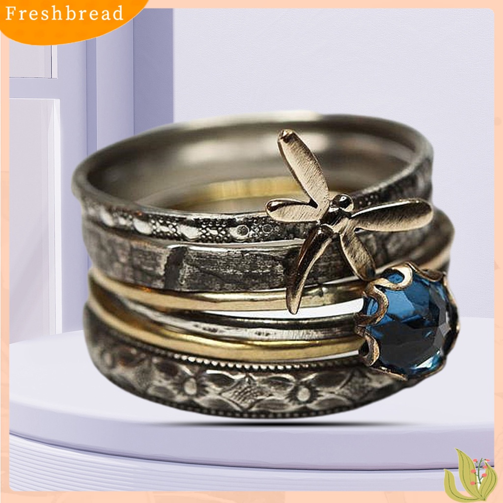 &lt; Freshbread &gt; Cincin Jari Gaya Vintage Multi-layer Anti-Cacat Capung Biru Faux Kristal Engagement Ring Untuk Pacaran