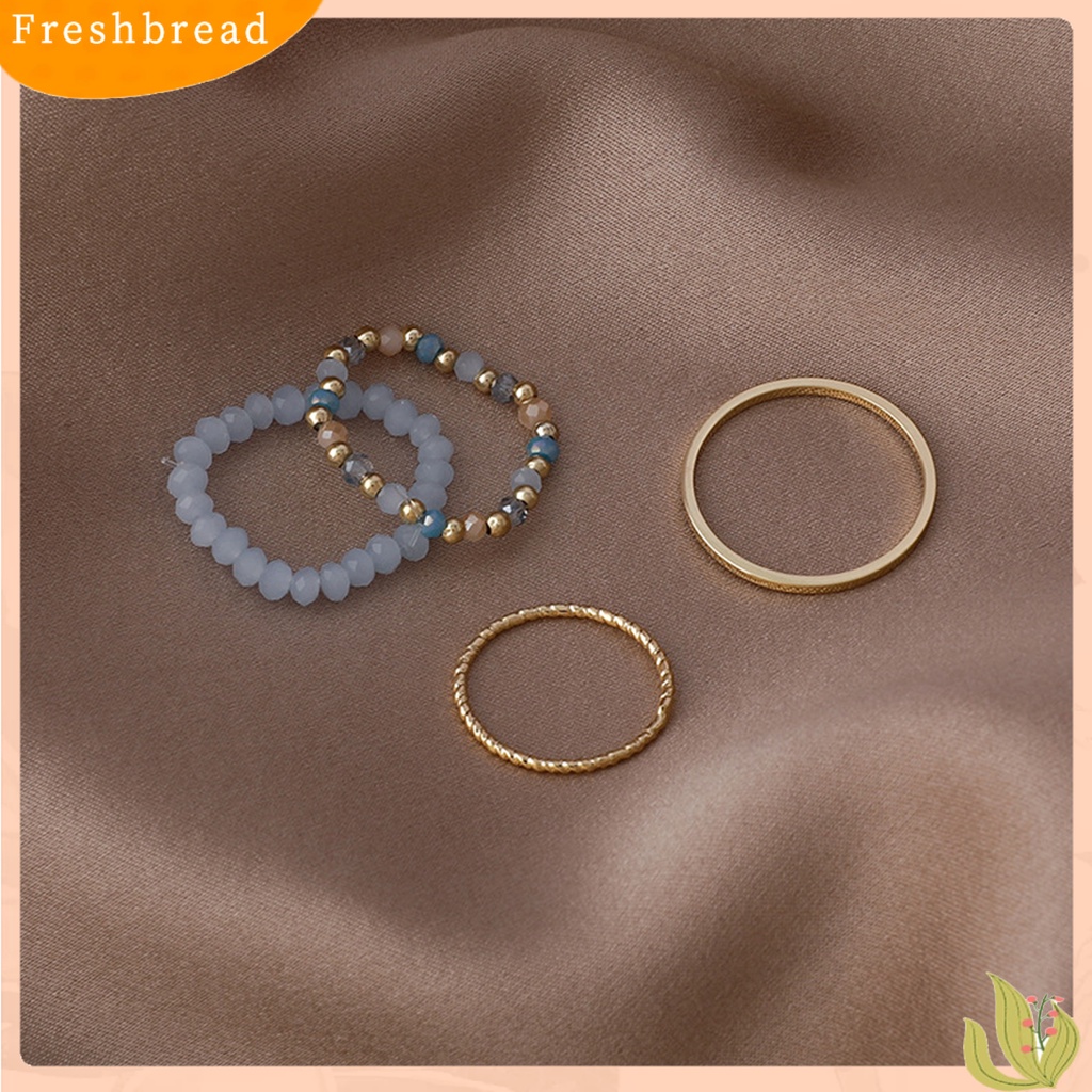 &lt; Freshbread &gt; 4Pcs/Set Wanita Cincin Bohemian Vintage Manik-Manik Peregangan Tali Semua Pertandingan Dekorasi Hadiah Kristal Imitasi Manik-Manik Warna-Warni Pesta Jari Cincin Perhiasan Fashion Untuk Pakaian Sehari-Hari