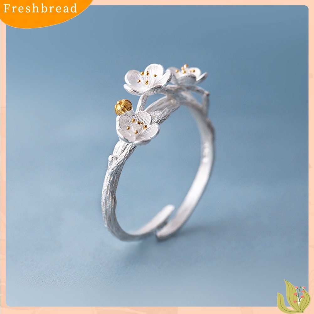 &lt; Freshbread &gt; Mode Plum Blossom Cincin Jari Terbuka Buatan Tangan Bunga Dapat Disesuaikan Perhiasan Wanita