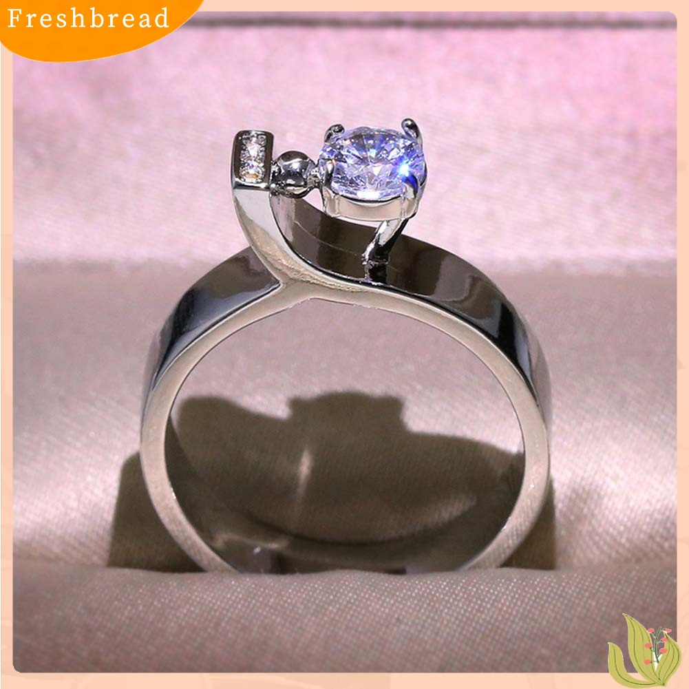 &lt; Freshbread &gt; Wanita Bulat Cubic Zirconia Bertatahkan Jari Cincin Pernikahan Pertunangan Perhiasan Hadiah