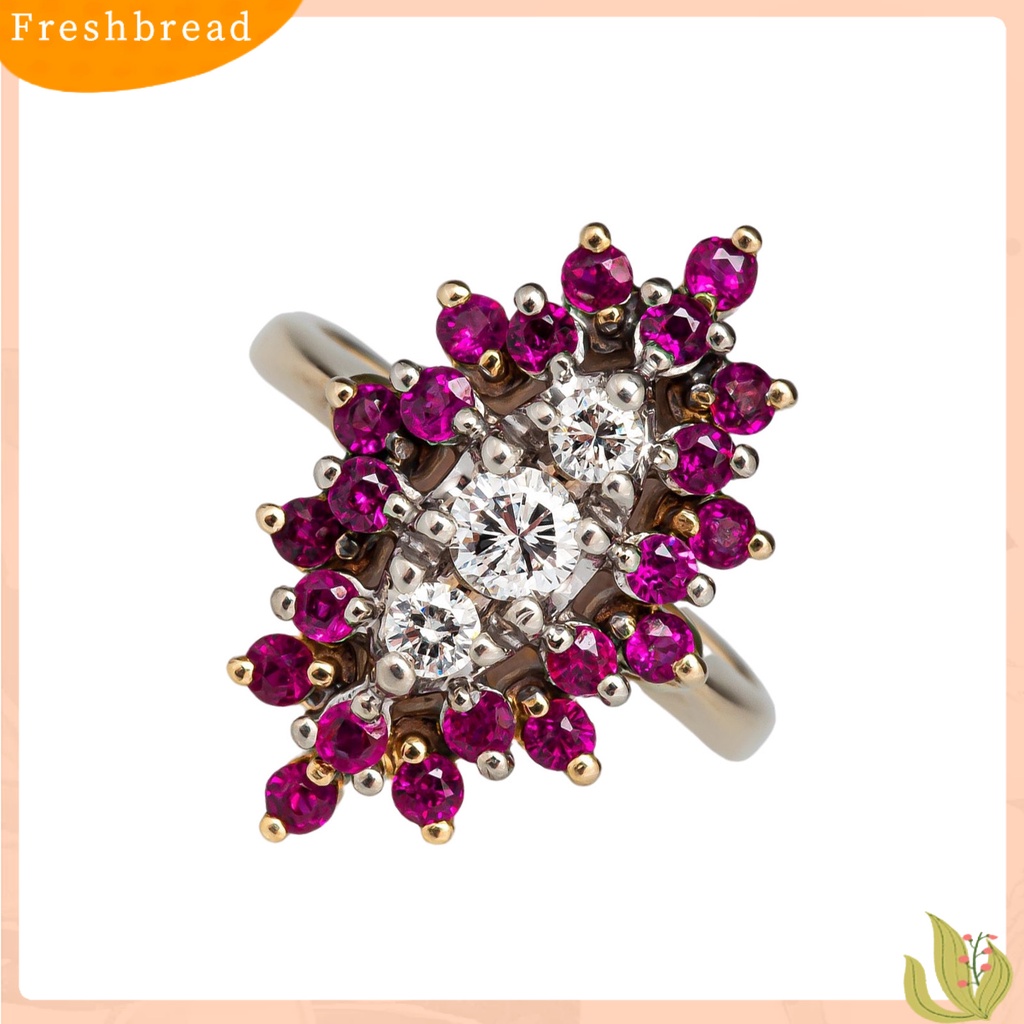 &lt; Freshbread &gt; Wanita Cincin Bentuk Bunga Berlian Imitasi Wanita Cubic Zirconia Floral Ring Perhiasan Hadiah