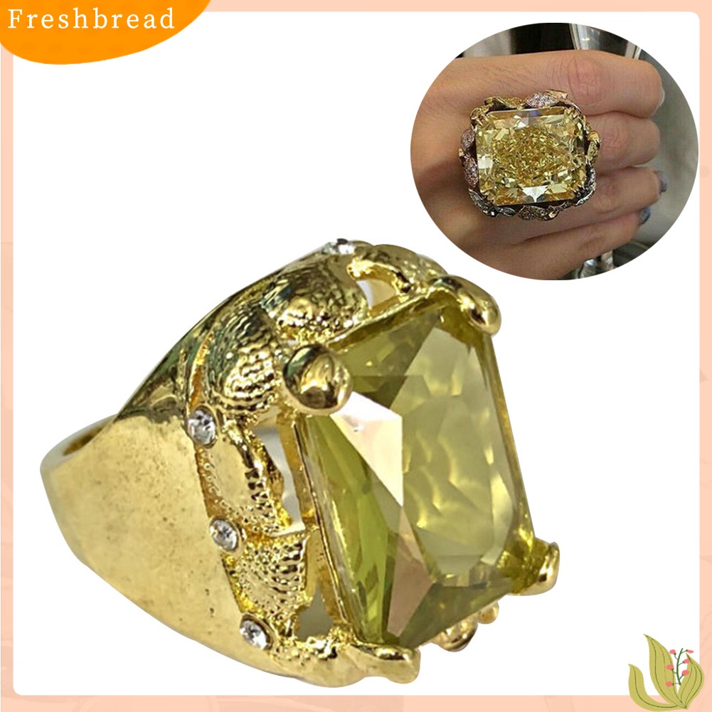 &lt; Freshbread &gt; Putri Cantik Potong Imitasi Citrine Besar Cincin Unisex Perhiasan Pertunangan Pernikahan