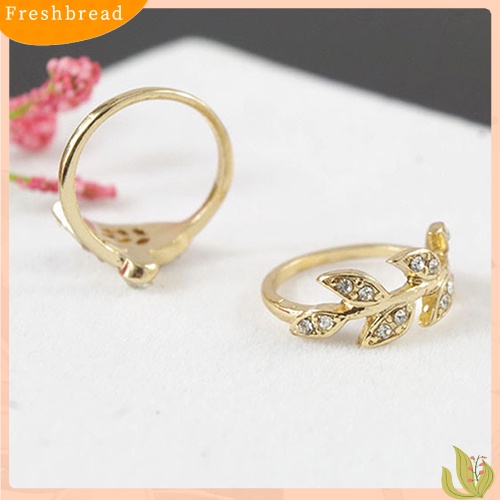 &lt; Freshbread &gt; 3Pcs Fashion Wanita Paduan Emas/Perak Berlian Imitasi Daun Di Atas Jari Jari Jari Jari Cincin