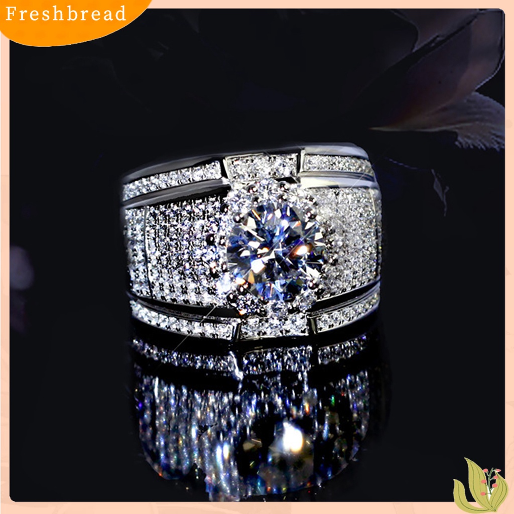 < Freshbread > Fashion Pria Berlian Imitasi Perak Disepuh Pernikahan Pertunangan Jari Cincin Perhiasan