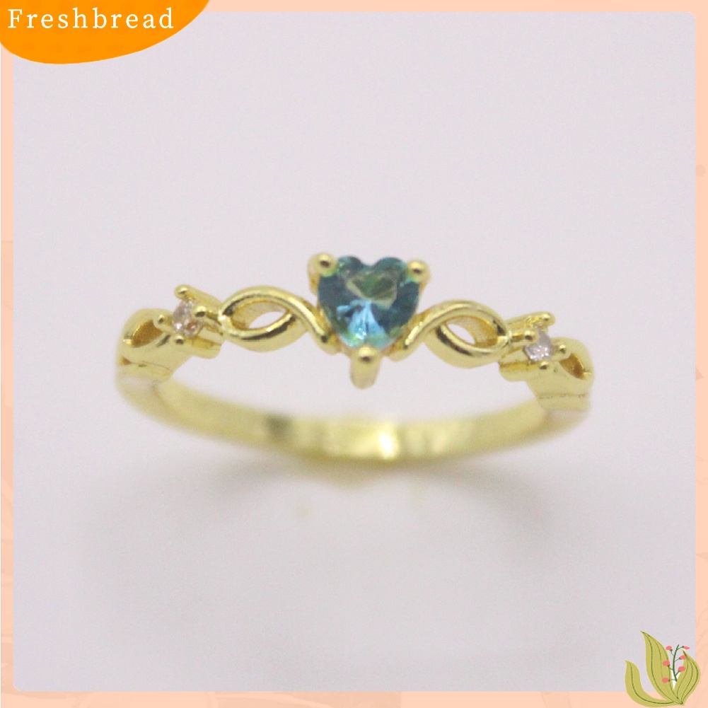 &lt; Freshbread &gt; Wanita Fashion Hati Cubic Zirconia Tergabung Hollow Band Cincin Hadiah Perhiasan Pernikahan