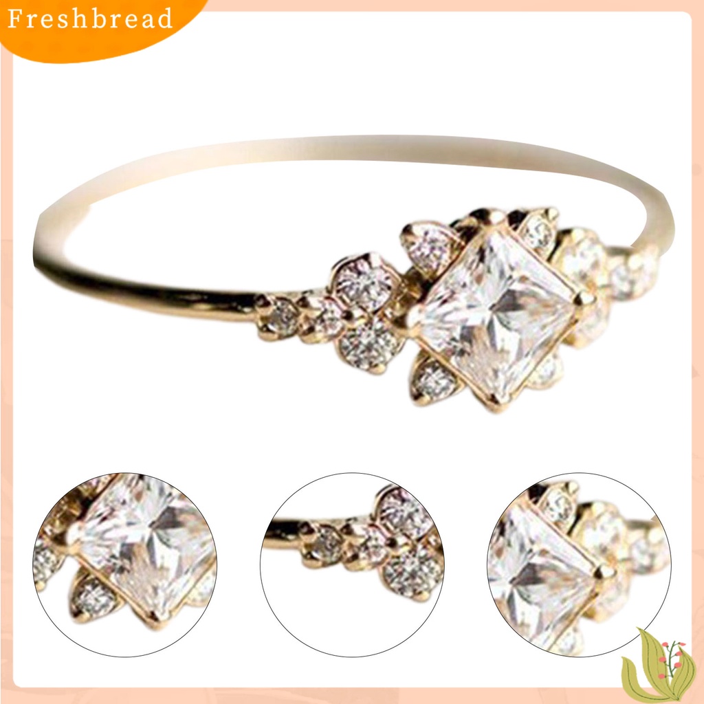 &lt; Freshbread &gt; Indah Tipis Permukaan Halus Pernikahan Band Persegi Cubic Zirconia Wanita Cincin Pesona Perhiasan