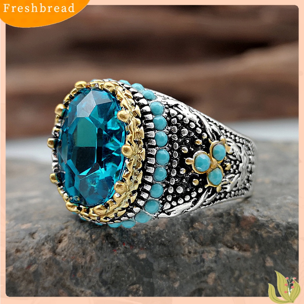 &lt; Freshbread &gt; Pria Cincin Biru Berlian Imitasi Imitasi Pirus Berkilau Vintage Pernikahan Band Cincin Perhiasan Hadiah