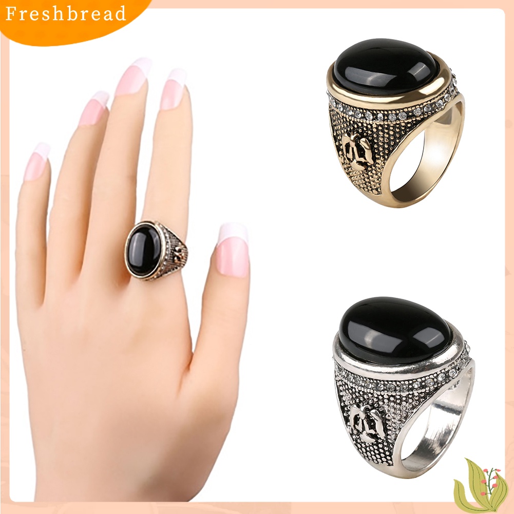 &lt; Freshbread &gt; Man Vintage Keren Besar Hitam Berlian Imitasi Bertatahkan Jari Cincin Perhiasan Hadiah Pesta