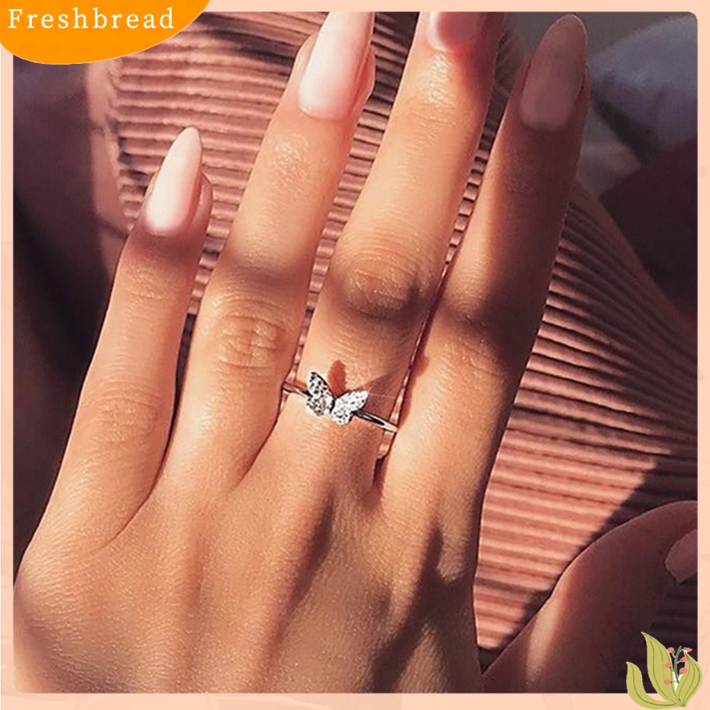 &lt; Freshbread &gt; Wanita Cincin Geometris Berlian Imitasi Mengkilap Hias Berkilau Electroplating Bentuk Kupu-Kupu Cincin Kawin Tunangan Perhiasan Dekorasi Hadiah Untuk Anniversary