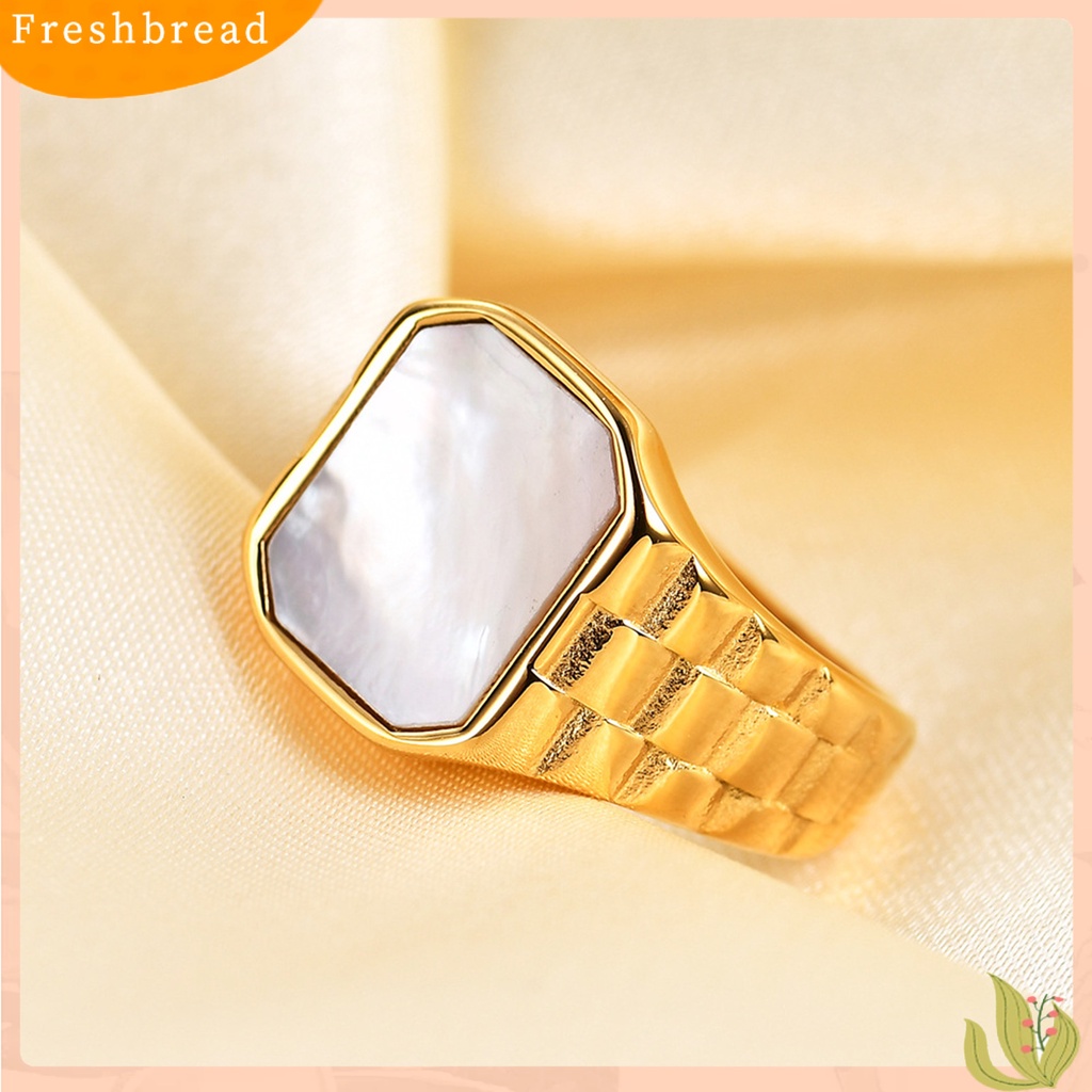 &lt; Freshbread &gt; Wanita Cincin Gaya Sederhana Warna Vibrant Tahan Karat Luntur Mengkilap Hias Baja Titanium Vintage Mewah Square Lady Ring Perhiasan Fashion Untuk Wanita