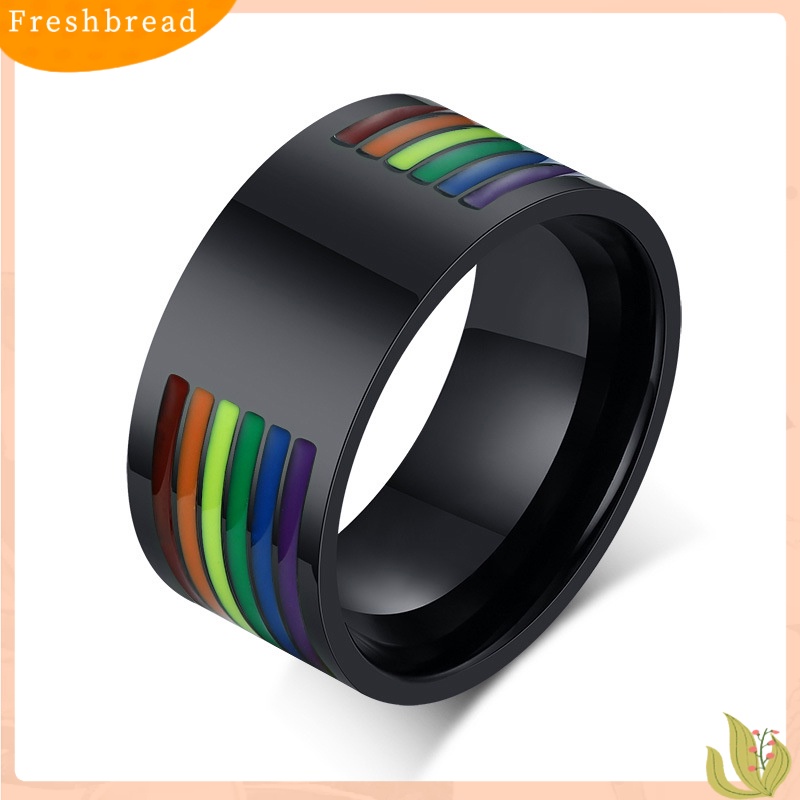 &lt; Freshbread &gt; Pria Fashion Stainless Steel Pride Print Warna Pelangi Jari Cincin Perhiasan Hadiah