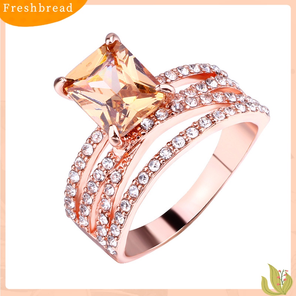 &lt; Freshbread &gt; Wanita Cincin Multilayer Perhiasan Persegi Berkilau Fashion Penampilan Cincin Jari Untuk Pernikahan